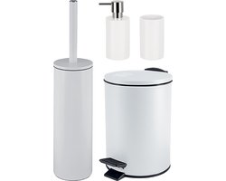 Spirella Badkamer accessoires set - WC-borstel/pedaalemmer/zeeppompje/beker - metaal/keramiek - ivoor wit - Luxe uitstraling
