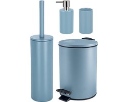 Spirella Badkamer accessoires set - WC-borstel/pedaalemmer/zeeppompje/beker - metaal/keramiek - lichtblauw - Luxe uitstraling