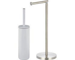 Spirella Badkamer accessoires set - WC-borstel/toiletrollen houder - metaal - ivoor wit/zilver - Luxe uitstraling