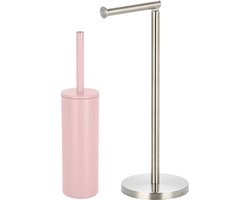 Spirella Badkamer accessoires set - WC-borstel/toiletrollen houder - metaal - lichtroze/zilver - Luxe uitstraling