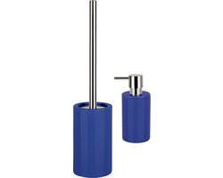 Spirella Badkamer accessoires set - WC-borstel/zeeppompje - porselein - donkerblauw - Luxe uitstraling