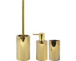 Spirella Badkamer accessoires set - WC-borstel/zeeppompje/beker - porselein - goud - Luxe uitstraling