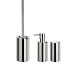 Spirella Badkamer accessoires set - WC-borstel/zeeppompje/beker - porselein - zilver - Luxe uitstraling