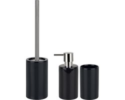 Spirella Badkamer accessoires set - WC-borstel/zeeppompje/beker - porselein - zwart - Luxe uitstraling