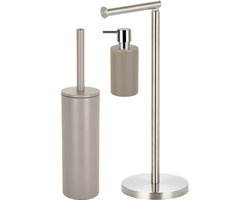 Spirella Badkamer accessoires set - WC-borstel/zeeppompje/rollenhouder - metaal/porselein - beige - Luxe uitstraling