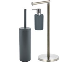Spirella Badkamer accessoires set - WC-borstel/zeeppompje/rollenhouder - metaal/porselein - donkergrijs - Luxe uitstraling