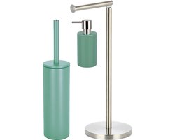 Spirella Badkamer accessoires set - WC-borstel/zeeppompje/rollenhouder - metaal/porselein - groen - Luxe uitstraling