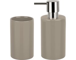 Spirella Badkamer accessoires set - zeeppompje/beker - porselein - beige - Luxe uitstraling