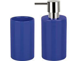 Spirella Badkamer accessoires set - zeeppompje/beker - porselein - donkerblauw - Luxe uitstraling