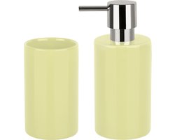 Spirella Badkamer accessoires set - zeeppompje/beker - porselein - geel - Luxe uitstraling