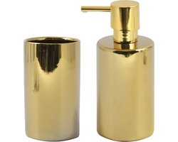 Spirella Badkamer accessoires set - zeeppompje/beker - porselein - goud - Luxe uitstraling
