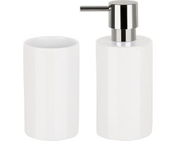 Spirella Badkamer accessoires set - zeeppompje/beker - porselein - ivoor wit - Luxe uitstraling