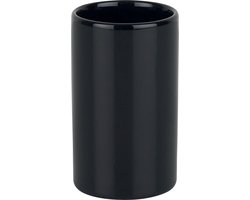 Spirella Badkamer drinkbeker/tandenborstelhouder Sienna - porselein - glans zwart - 7 x 11 cm