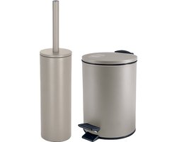 Spirella Badkamer/toilet accessoires set - WC-borstel en pedaalemmer 3L - metaal - beige