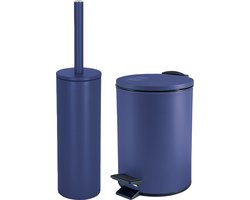 Spirella Badkamer/toilet accessoires set - WC-borstel en pedaalemmer 3L - metaal - blauw