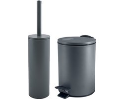 Spirella Badkamer/toilet accessoires set - WC-borstel en pedaalemmer 3L - metaal - donkergrijs
