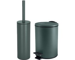 Spirella Badkamer/toilet accessoires set - WC-borstel en pedaalemmer 3L - metaal - donkergroen