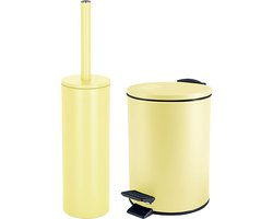 Spirella Badkamer/toilet accessoires set - WC-borstel en pedaalemmer 3L - metaal - geel