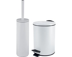 Spirella Badkamer/toilet accessoires set - WC-borstel en pedaalemmer 3L - metaal - ivoor wit