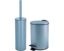 Spirella Badkamer/toilet accessoires set - WC-borstel en pedaalemmer 3L - metaal - lichtblauw