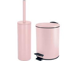 Spirella Badkamer/toilet accessoires set - WC-borstel en pedaalemmer 3L - metaal - lichtroze