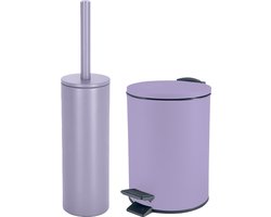 Spirella Badkamer/toilet accessoires set - WC-borstel en pedaalemmer 3L - metaal - lila paars