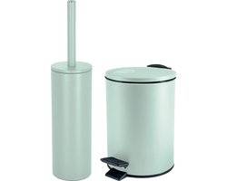 Spirella Badkamer/toilet accessoires set - WC-borstel en pedaalemmer 3L - metaal - mintgroen