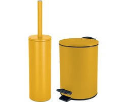 Spirella Badkamer/toilet accessoires set - WC-borstel en pedaalemmer 3L - metaal - saffraan geel