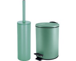 Spirella Badkamer/toilet accessoires set - WC-borstel en pedaalemmer 3L - metaal - salie groen
