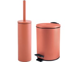 Spirella Badkamer/toilet accessoires set - WC-borstel en pedaalemmer 3L - metaal - terracotta