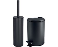 Spirella Badkamer/toilet accessoires set - WC-borstel en pedaalemmer 3L - metaal - zwart