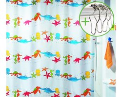 SPIRELLA douchegordijn decor AQUARIUM - MULTICOLOR - TEXTIEL - 180 x 200 cm | DOUCHEGORDIJN + RINGEN