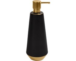 Spirella Joshua Zeepdispenser – Keramische Zeephouder voor de Badkamer – Zeeppomp met Zwart en Goud Mat Design – 9x9x24,5 cm