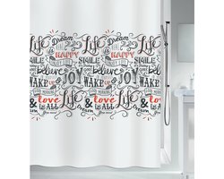 Spirella LOVEJOY Douchegordijn 180x200 cm – Zwart Rood Badkamergordijn van Polyester – Douchegordijnen voor Dagelijks Gebruik