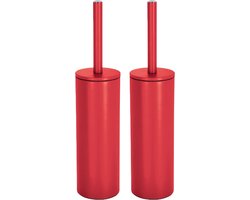 Spirella Luxe Toiletborstel in houder Cannes - 2x - rood - metaal - 40 x 9 cm - met binnenbak