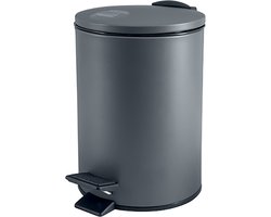 Spirella Pedaalemmer Cannes - donkergrijs - 5 liter - metaal - L20 x H27 cm - soft-close - toilet/badkamer