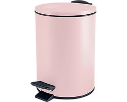 Spirella Pedaalemmer Cannes - lichtroze - 3 liter - metaal - L17 x H25 cm - soft-close - toilet/badkamer