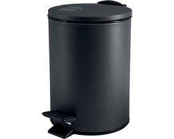 Spirella Pedaalemmer Cannes - zwart - 3 liter - metaal - L17 x H25 cm - soft-close - toilet/badkamer