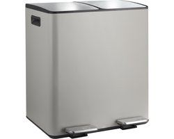 Spirella Prullenbak 40 liter - ALIYA - Vuilnisbak Keuken met 2 Vakken - Staal - Taupe