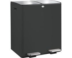 Spirella Prullenbak 40 liter - ALIYA - Vuilnisbak Keuken met 2 Vakken - Staal - Zwart