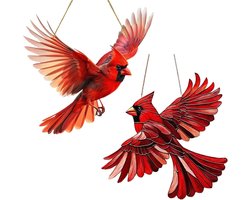 Spirituele Vogel gekleurd acryl raamdecoratie - 15 cm raamdecoratie, 2D vogelthema paneel hangend ornament, kleurrijke vogel raamkunst voor moeder en oma vogelliefhebbers - Hangende decoraties voor buiten, tuin en tuin - 2 stuks - rood