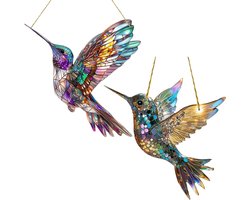 Spirituele Vogel gekleurd acryl raamdecoratie, 15 cm raamdecoratie, 2D vogelthema paneel hangend ornament, kleurrijke vogel raamkunst voor moeder en oma vogelliefhebbers - 2 stuks