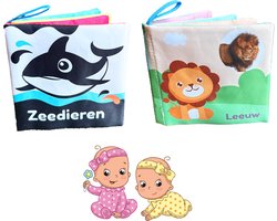 Splendid Uitgeverij® - 2 zachte knisperboekjes baby - Zeedieren + Landdieren - Buggyboekje voor de kleine handjes - Boekjes eerste jaar - Baby speelgoed - Jongen / Meisje - 0 jaar / 6 maanden / 1 jaar - Kleine cadeautjes - Eerste woordjes dieren