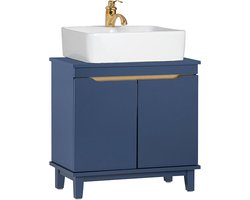 Spoelbakonderkast - Badkamerkast - Wastafelstandaard - Ruimtebesparende opslag - Vochtbescherming - Stevige grenen poten - 60cm x 59cm x 30cm - Blauw