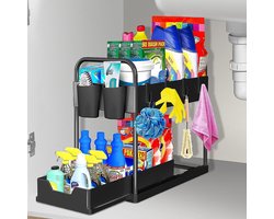 Spoelkastorganizer met 4 haken en 2 kopjes spoelkastrek, 2 etages onder wastafel rek, keukenorganizer, werkblad, rek met schuiflade, onderkastrek, kruidenrek