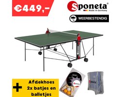 Sponeta® S1-42e Tafeltennistafel outdoor Bundel - Inclusief Batjes + Balletjes - Inclusief afdekhoes - Inklapbaar - Verrijdbaar - inclusief batshouder - Inclusief bats - Buitentafel - 10 jaar garantie - LxBxH 274x152,5x76cm