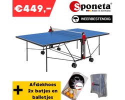 Sponeta® S1-43e Tafeltennistafel outdoor Bundel - Inclusief Batjes + Balletjes - Inclusief transparante afdekhoes -Inklapbaar - Verrijdbaar- Hoge kwaliteit - Buitentafel - 10 jaar garantie - LxBxH 274x152,5x76cm- Outdoor pingpong tafel
