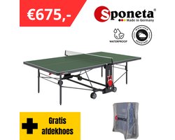 Sponeta® S4-72E Expertline Tafeltennistafel Outdoor - Verrijdbaar - Inklapbaar - Inclusief en bathouder en tafeltennisnet - Zelftrainer - Instapbeveiliging - 4 mm dik groen Tafeltennisblad - LxBxH 274x152,5x76 cm - 10 jaar garantie - Made in Germany