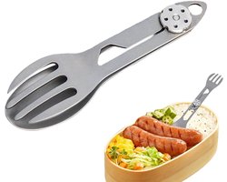 Spork - Rugzakspork - Campingbestek van titanium - Opvouwbare 2-in-1 lepel en vork - Outdoor survival - Lichtgewicht kampeerbestek - Draagbaar reisbestek - Wandelen - Picknicken - Barbecueën - Vork - Lepel - Flesopener - 16.7x2.6cm