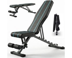 Sportfloww Fitness Halterbank - Fitnessbank - Bench Press Bank - Trainingsbank - Verstelbaar - Inklapbaar - Zwart/Blauw